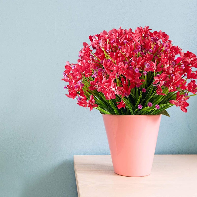 HAPLIA 8 Bundles Artificial Daffodils Flowers Fake Artificial Greenery UV Resistant No Fade Faux Plastic Plants for Wedding Bridle Bouquet Indoor Outdoor Home Garden Kitchen Office Table Vase (Red) - Image 2